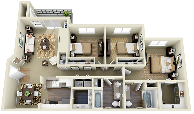 Three Bedroom Two Bath N302 floor plan